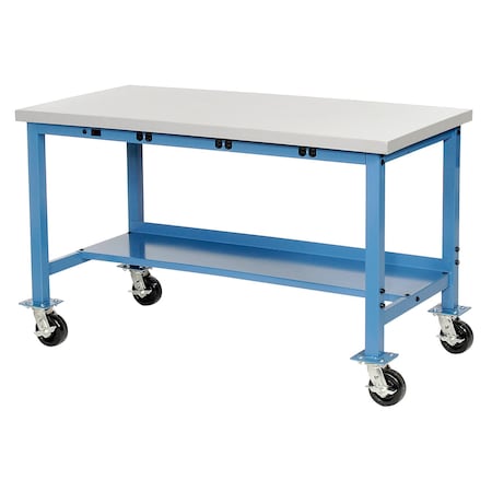 Global Industrial Mobile Workbench, 60 x 30in, Power Outlets, Laminate Safety Edge, Blue 253986BBL